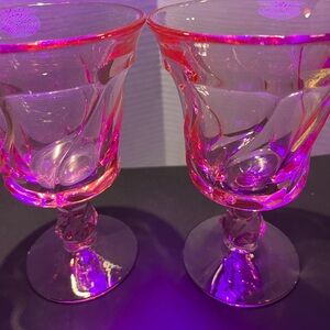 Fostoria Jamestown 5 7/8" Pink Swirl Wine Water Goblets Glasses Vintage Lot 4